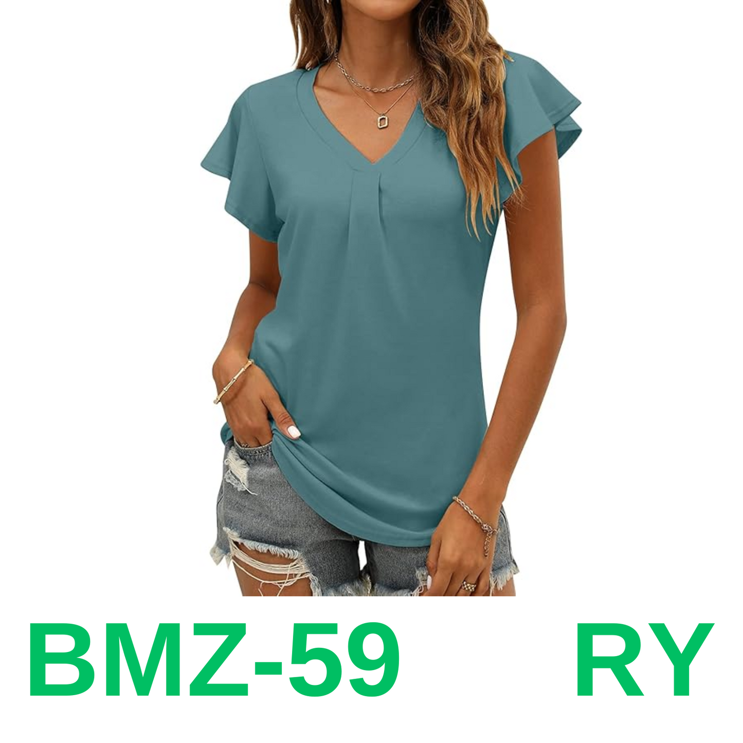 Women's Summer Tops Ruffle Sleeve V Neck Tunic Shirts Business Casual Flowy, M