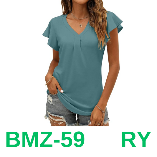 Women's Summer Tops Ruffle Sleeve V Neck Tunic Shirts Business Casual Flowy, M