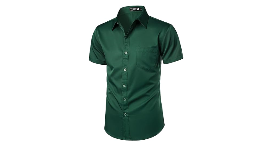 ZEROYAA Men's Casual Urban Stylish Slim Fit Short Sleeve Button Up Dress, XL