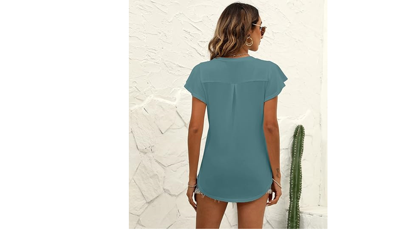 Women's Summer Tops Ruffle Sleeve V Neck Tunic Shirts Business Casual Flowy, M