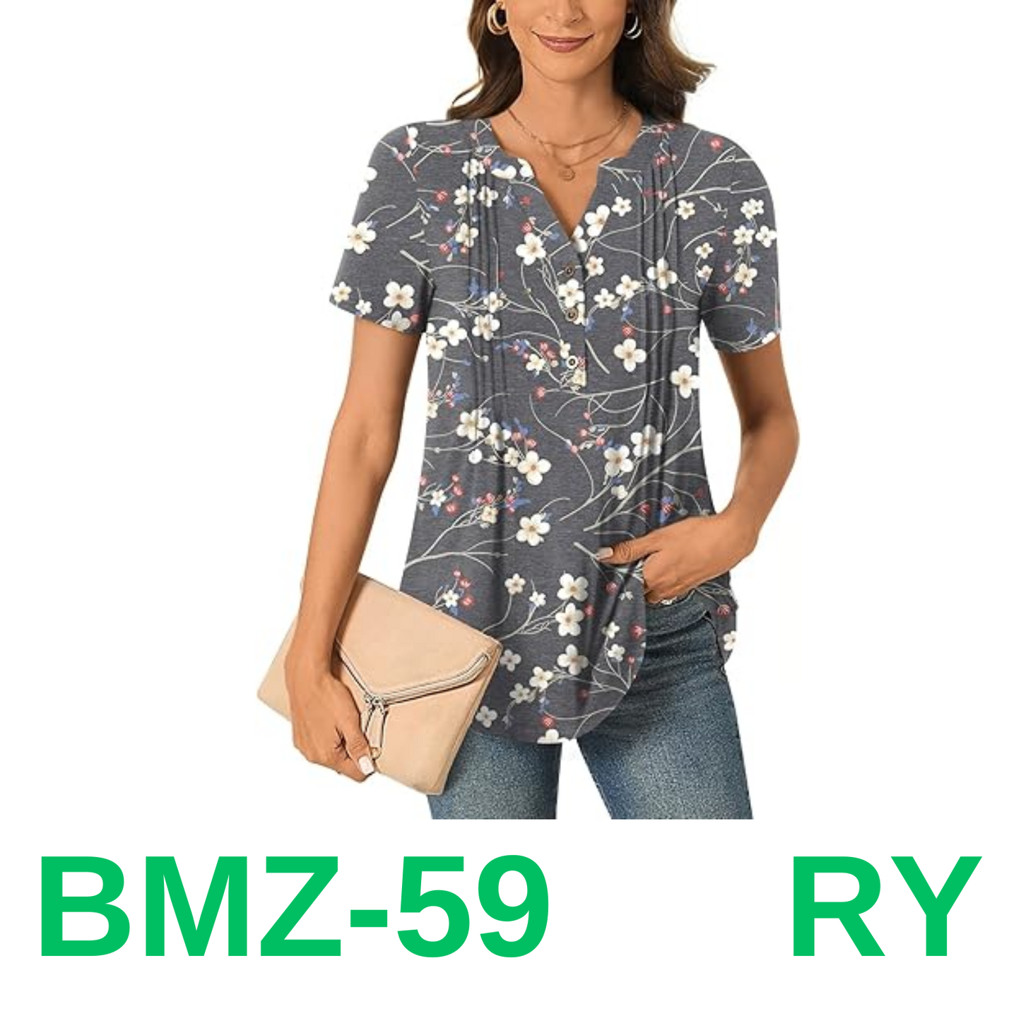 Bestbee Women's Short Sleeve Button-Down Shirts V Neck Tunic Tops 2024 Summer, M
