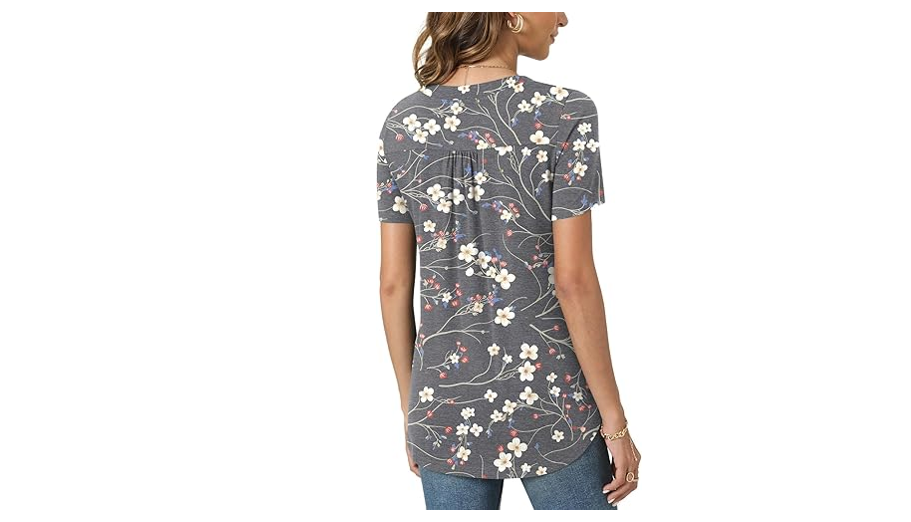 Bestbee Women's Short Sleeve Button-Down Shirts V Neck Tunic Tops 2024 Summer, M