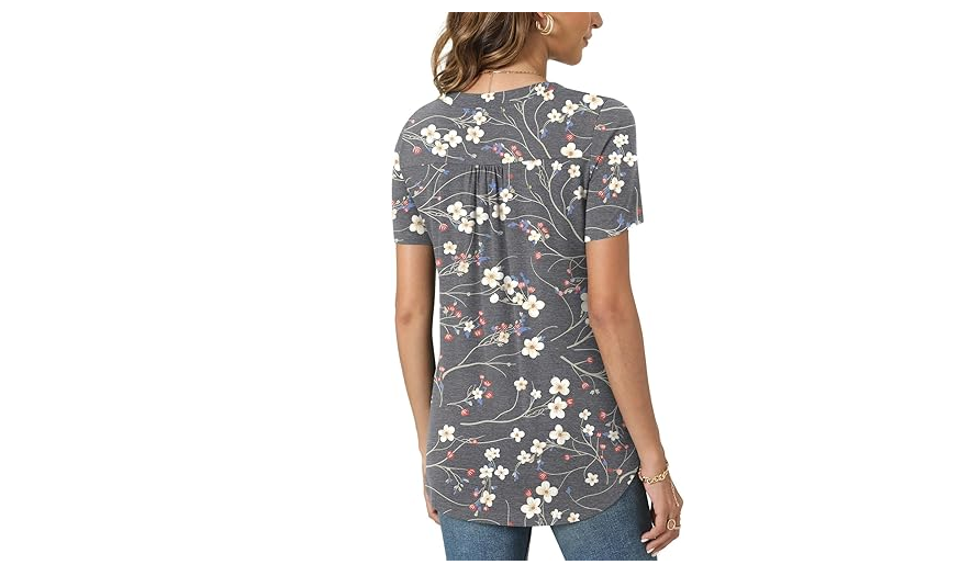 Bestbee Women's Short Sleeve Button-Down Shirts V Neck Tunic Tops 2024 Summer, M