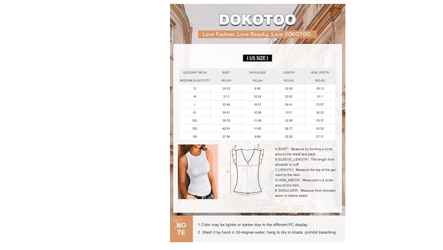 Dokotoo Women's Athletic Ribbed Tank Top - Low Cut, Slimming, Sleeveless, L