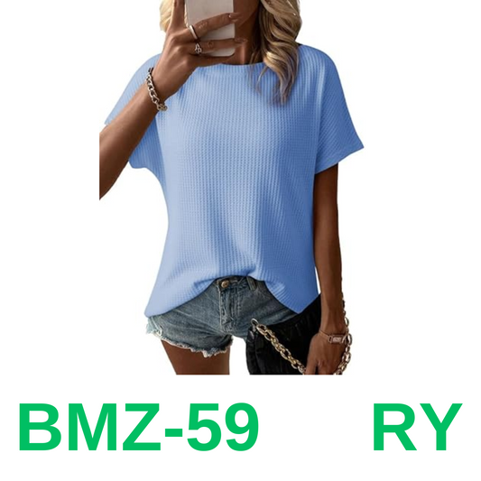 Dokotoo Womens Summer Round Neck Waffle Knit Oversized Slouchy Shirt Henley, L