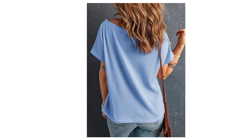 Dokotoo Womens Summer Round Neck Waffle Knit Oversized Slouchy Shirt Henley, L