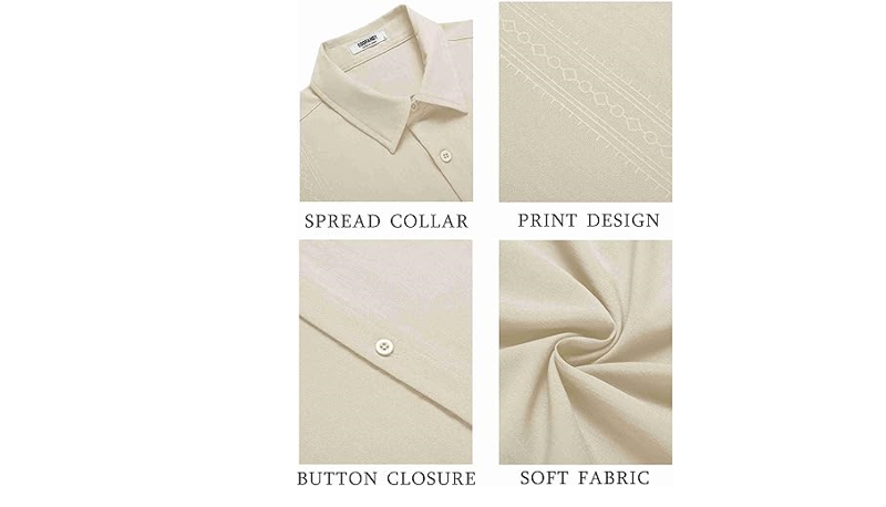COOFANDY Mens Cuban Shirt Linen Guayabera Shirts Short Sleeve Button Down, M