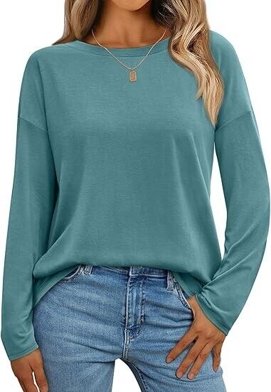 AUTOMET Womens Long Sleeve Shirts Fall Fashion 2024 Loose Fitted Crewneck Top S