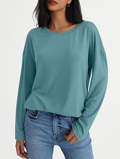 AUTOMET Womens Long Sleeve Shirts Fall Fashion 2024 Loose Fitted Crewneck Top S