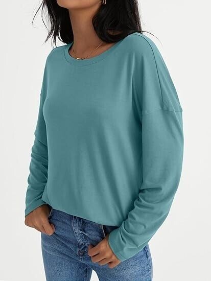 AUTOMET Womens Long Sleeve Shirts Fall Fashion 2024 Loose Fitted Crewneck Top S