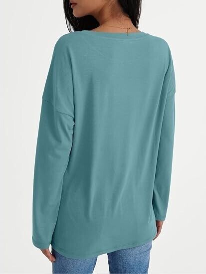 AUTOMET Womens Long Sleeve Shirts Fall Fashion 2024 Loose Fitted Crewneck Top S