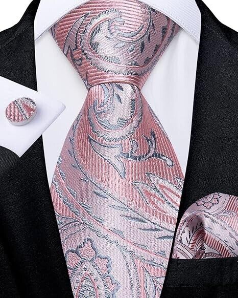 DiBanGu Silk Zipper Ties, Paisley Solid Plaid & Pocket Square Pre-tied NeckTie