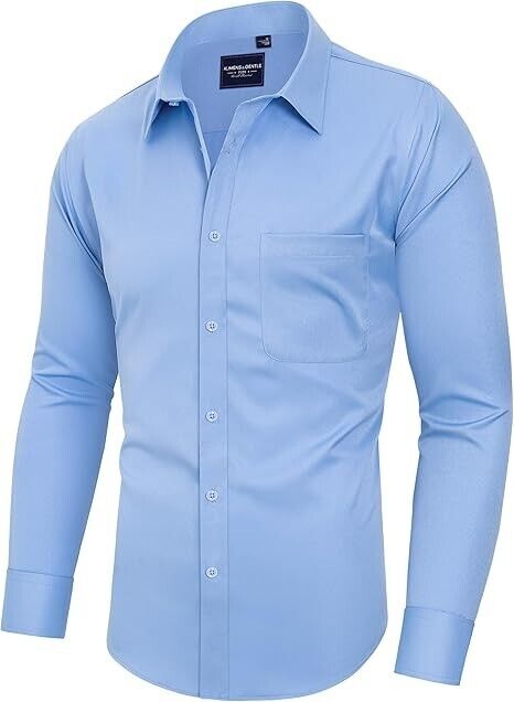 Alimens & Gentle Men's Dress Shirts Long Sleeve Wrinkle-Free Stretch Shirts, XL