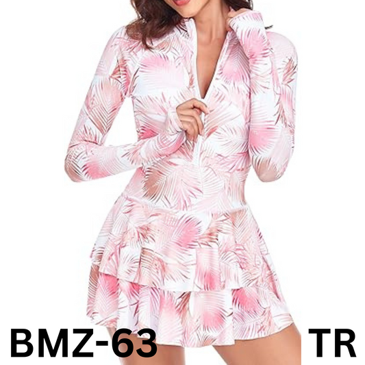UNIQUEBELLA Rash Guard for Women, UV UPF 50+ One Piece Modest Swimsuits, Pink, M