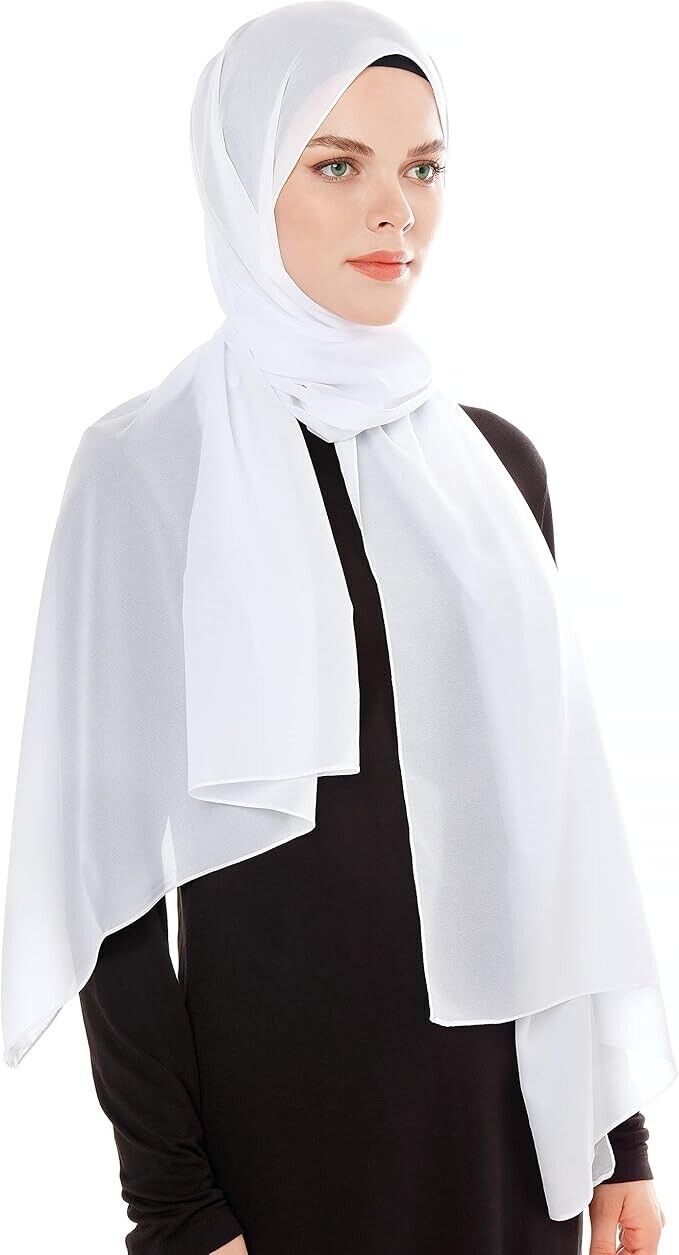 Ayisah Hijab for Women, Chiffon Hijab Scarf - White Hijab Soft Hijabs Scarves
