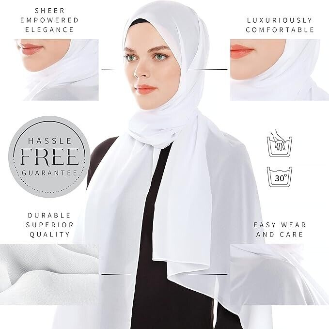 Ayisah Hijab for Women, Chiffon Hijab Scarf - White Hijab Soft Hijabs Scarves