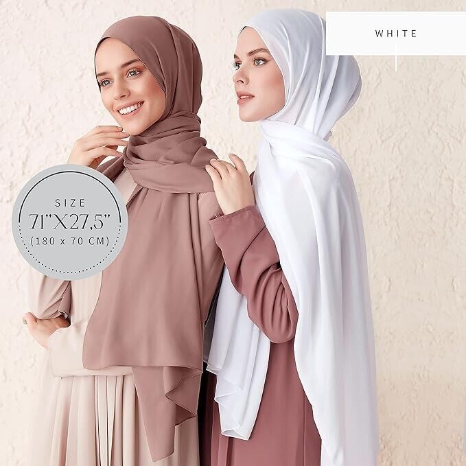Ayisah Hijab for Women, Chiffon Hijab Scarf - White Hijab Soft Hijabs Scarves