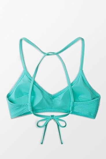 CUPSHE Women's Bikini Top Blue Halter Back Tie Bathing Suit, M