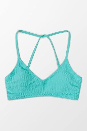 CUPSHE Women's Bikini Top Blue Halter Back Tie Bathing Suit, M