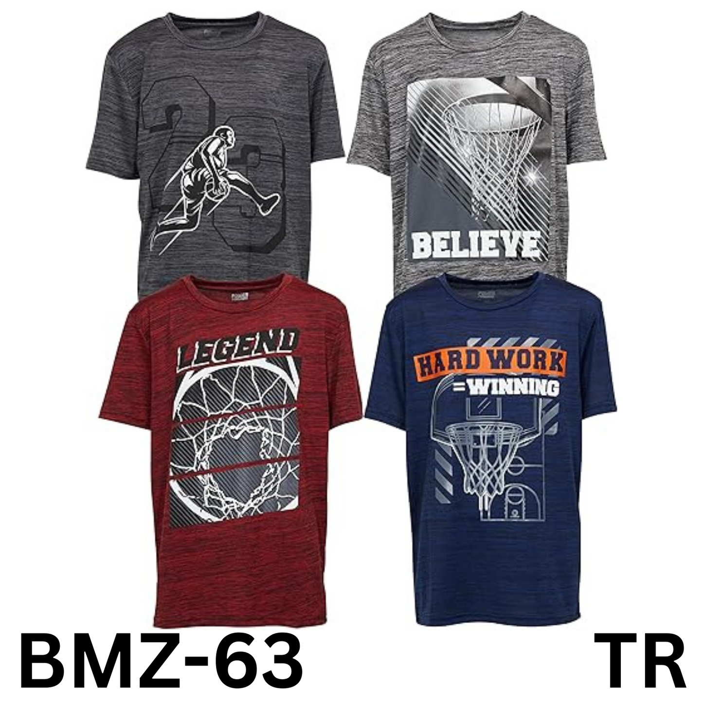 4 Pack Boys Athletic Active Performance Workout Basketball Graphic T-Shirt 14/16