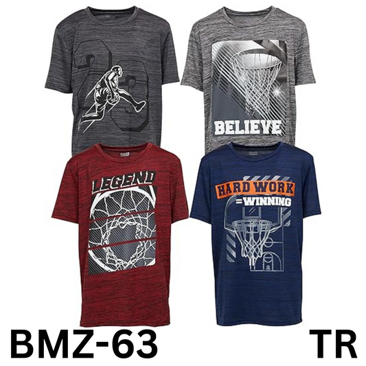 4 Pack Boys Athletic Active Performance Workout Basketball Graphic T-Shirt 14/16