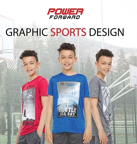 4 Pack Boys Athletic Active Performance Workout Basketball Graphic T-Shirt 14/16