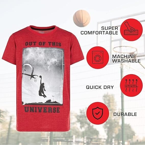 4 Pack Boys Athletic Active Performance Workout Basketball Graphic T-Shirt 14/16