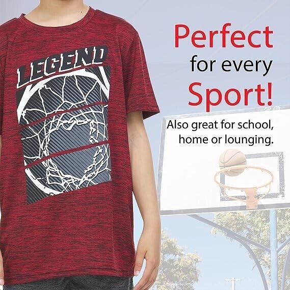 4 Pack Boys Athletic Active Performance Workout Basketball Graphic T-Shirt 14/16