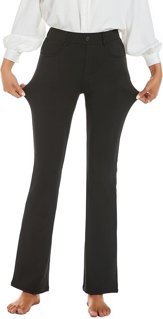 adorence Black Dress Pants, Black Slacks, Women Pants Dressy Casual Yoga, 29"- L