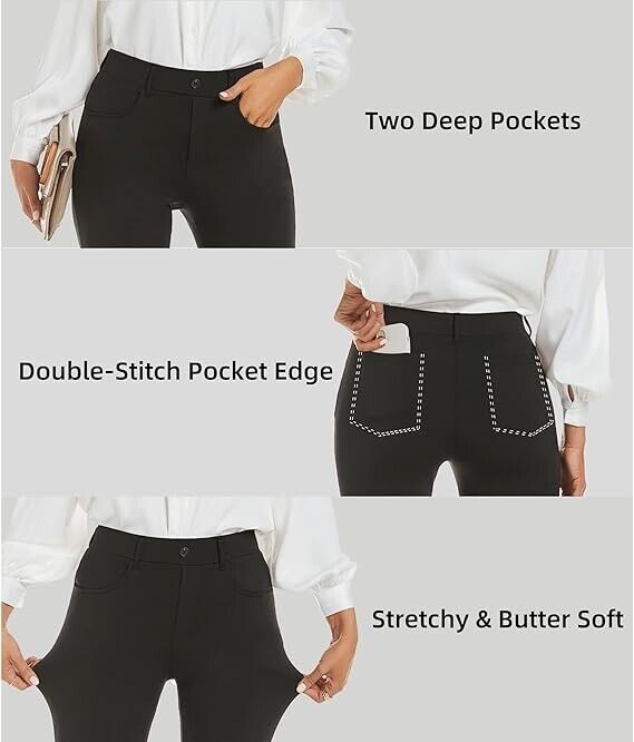 adorence Black Dress Pants, Black Slacks, Women Pants Dressy Casual Yoga, 29"- L