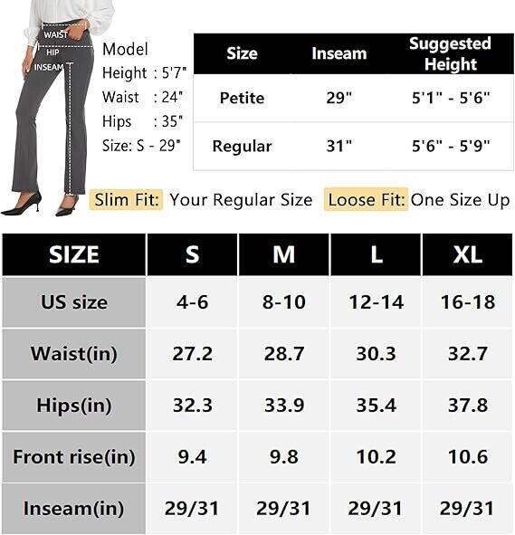 adorence Black Dress Pants, Black Slacks, Women Pants Dressy Casual Yoga, 29"- L