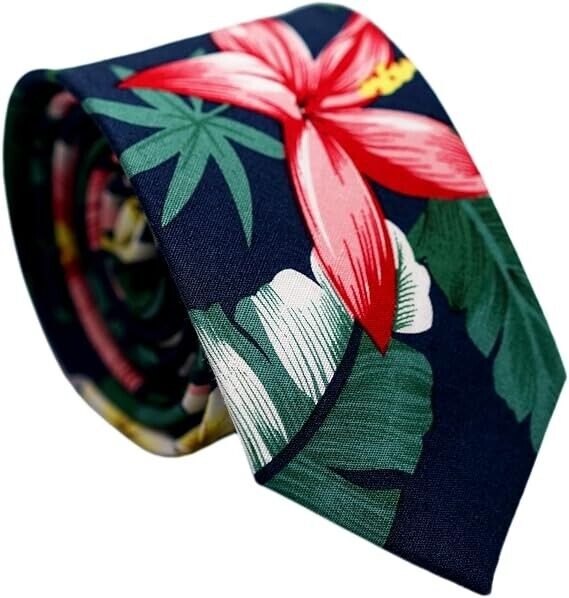 BELLUNO Floral Skinny Tie for Men, Slim Flower Tie for Wedding, Activities, Gift