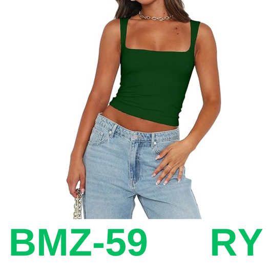 Abardsion Womens Sexy Crop Top Summer 2024 Square Neck Sleeveless Double, S