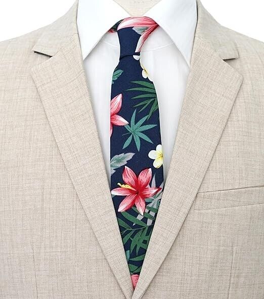 BELLUNO Floral Skinny Tie for Men, Slim Flower Tie for Wedding, Activities, Gift