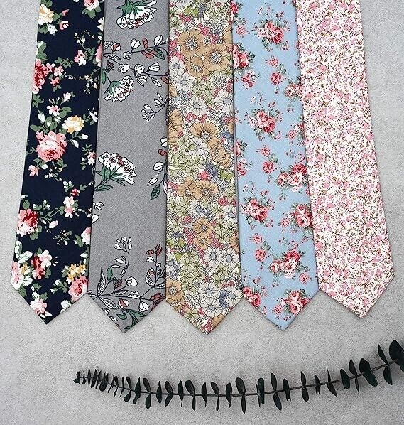BELLUNO Floral Skinny Tie for Men, Slim Flower Tie for Wedding, Activities, Gift