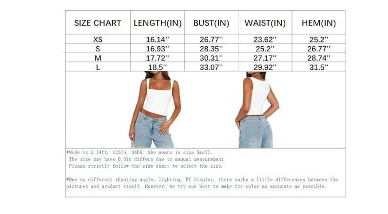 Abardsion Womens Sexy Crop Top Summer 2024 Square Neck Sleeveless Double, S