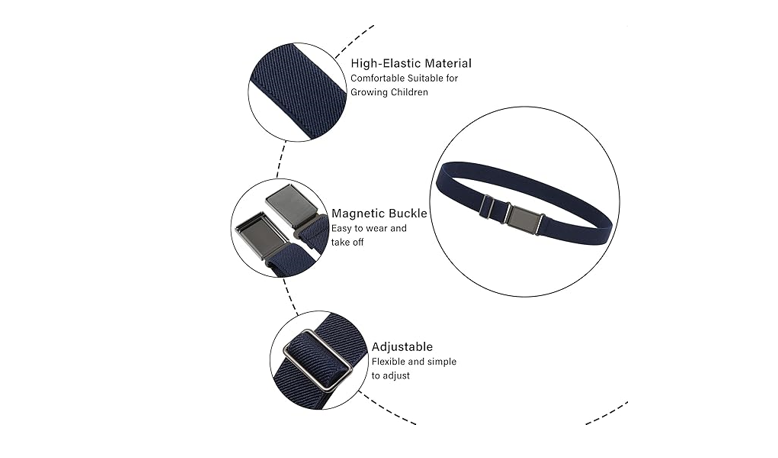 AWAYTR 3 PCS Kids Adjustable Magnetic Belts - Easy to Use Magnetic Buckle Belt