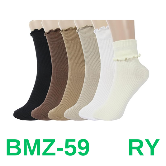 BomKinta Ruffle Socks Women Lightweight Cotton Socks Turn-Cuff Frilly Sock, 5-10