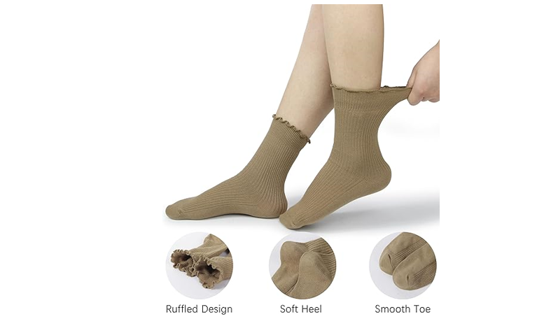 BomKinta Ruffle Socks Women Lightweight Cotton Socks Turn-Cuff Frilly Sock, 5-10
