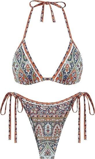 ZAFUL Swim Suits for Women 2024 Triangle Halter Bikini Bathing Suits Swimwear, L
