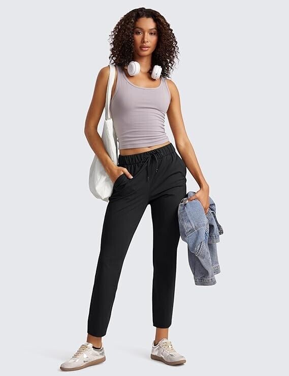 CRZ YOGA Womens 4-Way Stretch Ankle Golf Pants - 7/8 Dress Work Pants Pockets, L