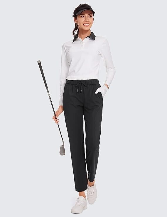 CRZ YOGA Womens 4-Way Stretch Ankle Golf Pants - 7/8 Dress Work Pants Pockets, L