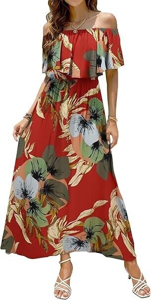 Bluetime Hawaiian Dresses for Women Resort Wear Beach Party Dress Maxi Dress, M