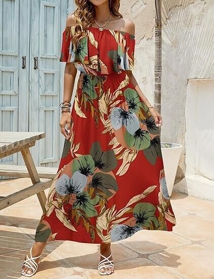 Bluetime Hawaiian Dresses for Women Resort Wear Beach Party Dress Maxi Dress, M