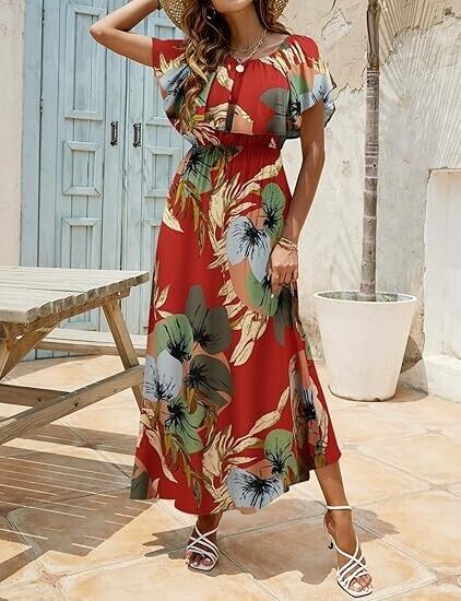 Bluetime Hawaiian Dresses for Women Resort Wear Beach Party Dress Maxi Dress, M