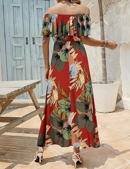 Bluetime Hawaiian Dresses for Women Resort Wear Beach Party Dress Maxi Dress, M