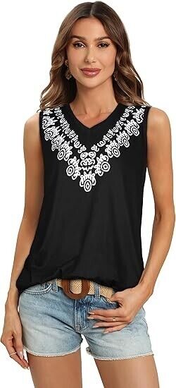 Women Tank Top Sleeveless Summer V-Neck Casual Loose Basic Tunic Blouses Tee XXL