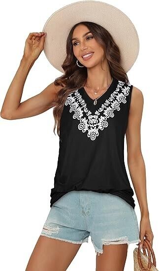 Women Tank Top Sleeveless Summer V-Neck Casual Loose Basic Tunic Blouses Tee XXL