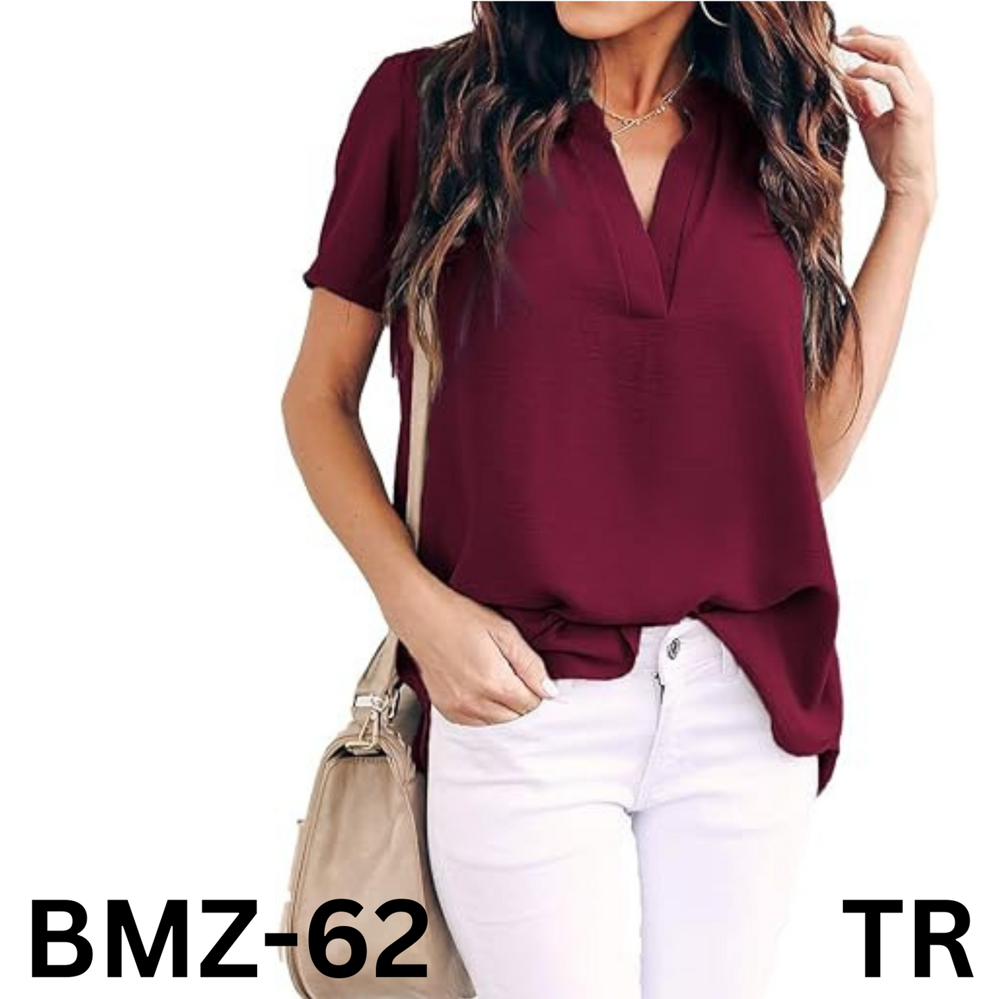 Allimy Women Summer Clothes Shirt V Neck Short Sleeve Tops Fashion 2024 Blouse L
