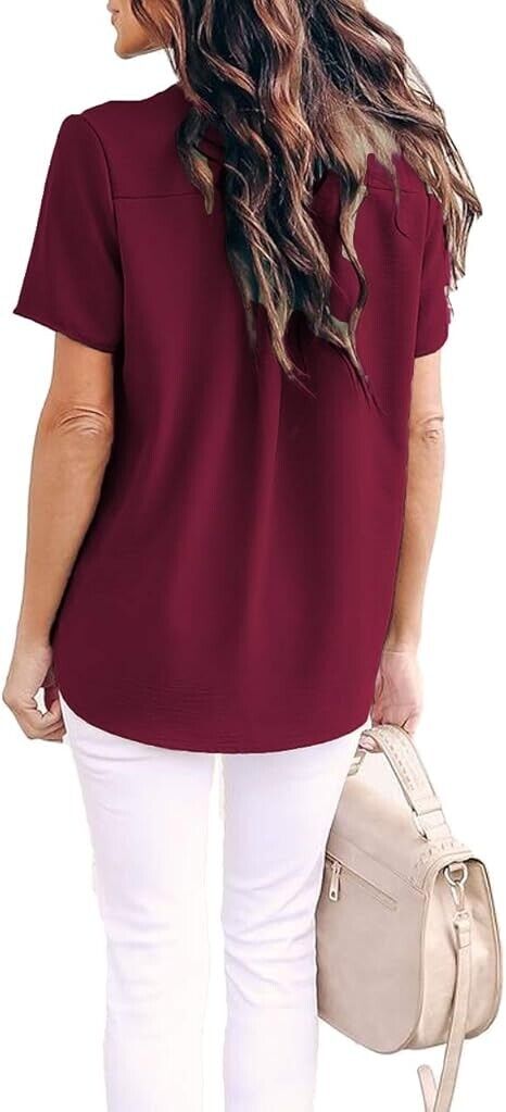 Allimy Women Summer Clothes Shirt V Neck Short Sleeve Tops Fashion 2024 Blouse L